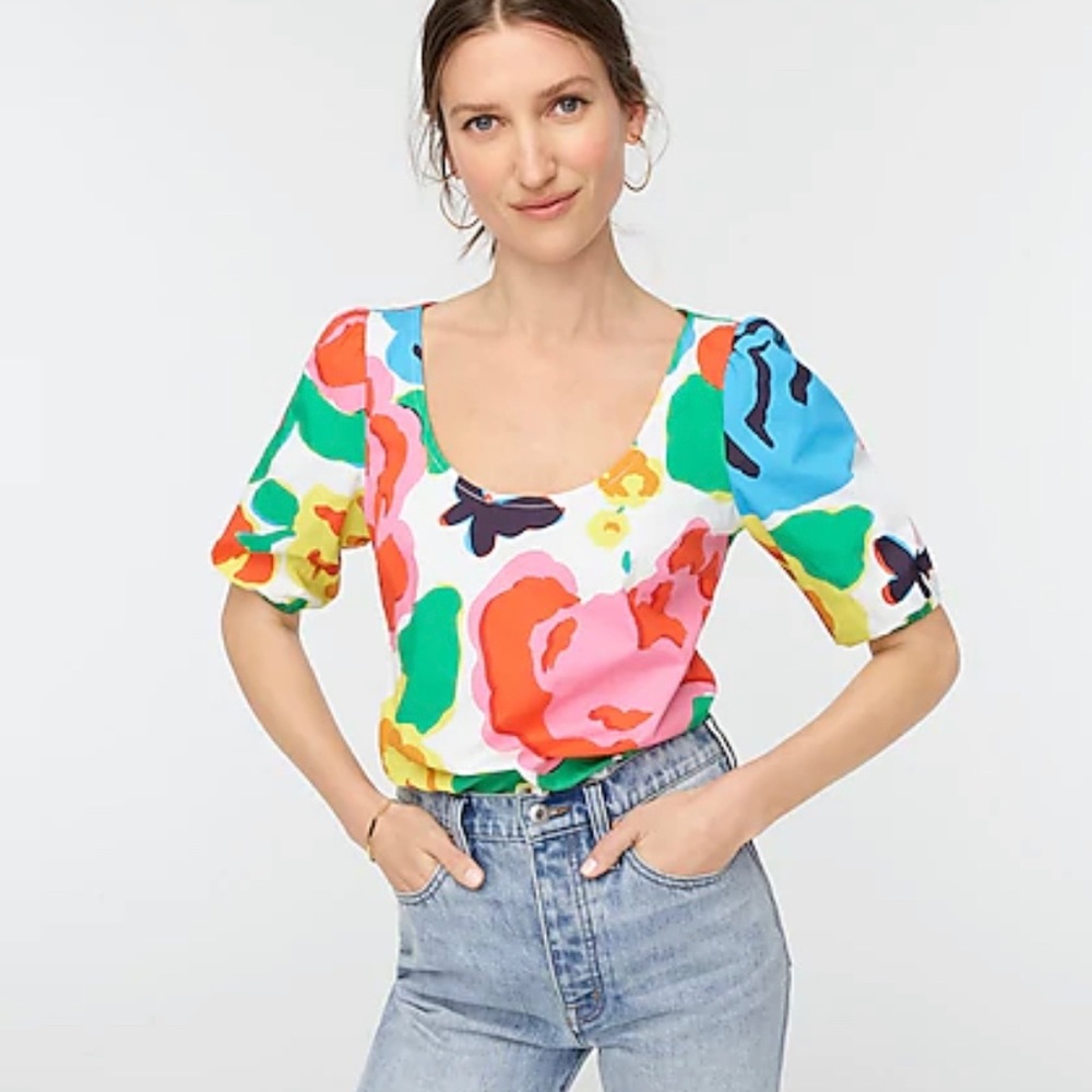 SCOOPNECK PUFF-SLEEVE TOP JARDIN FLORAL